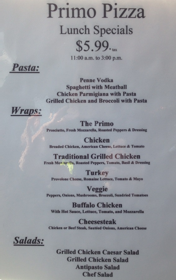 Primo Pizza & Grill- Catering Menu